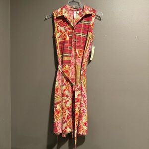 Tacera Patterned Button Down Sleeveless Dress Size Medium